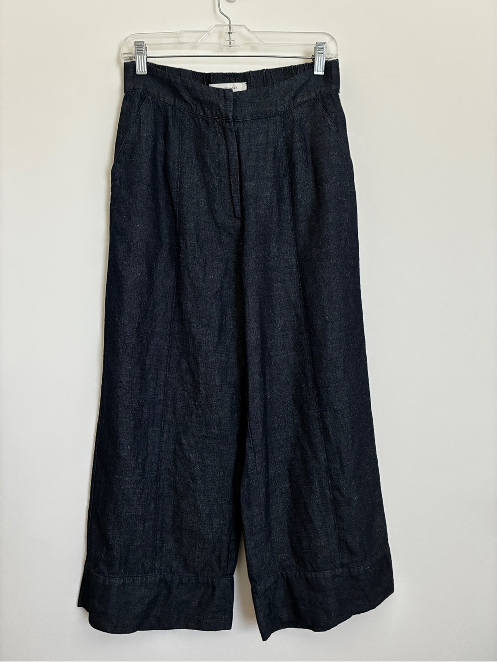 Brochu Walker Wide-Leg Linen-Blend Pants Dark Indigo Denim Blue size small